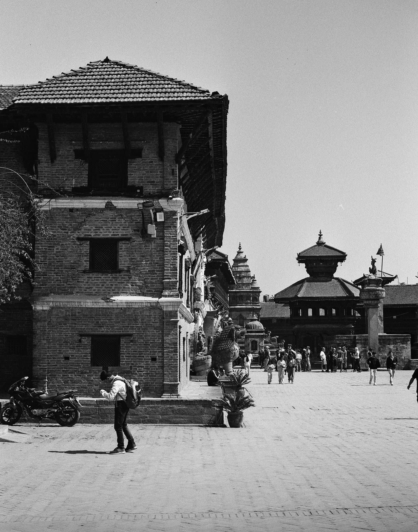Brick building and pagoda temples in Bhaktapur Durbar Square